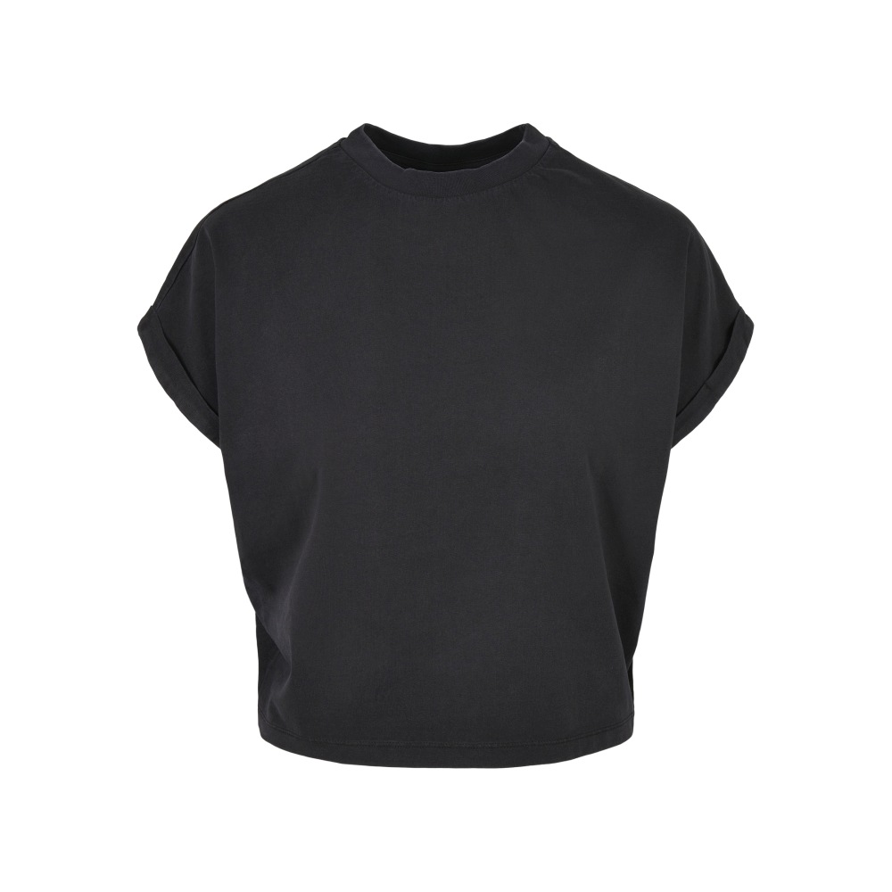 Urban Classics - Short Pigment Dye Cut On Sleeve Damen T-Shirt - Schwarz